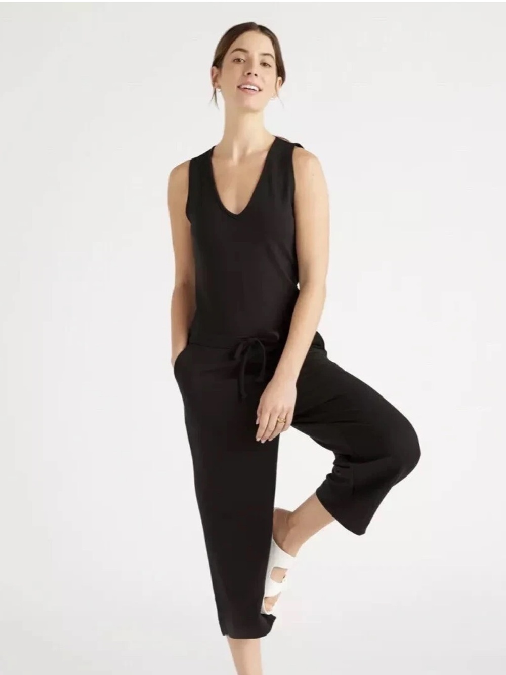 Quince Jumpsuit Womens S Black French Terry Modal Sleeveless Effortless Casual